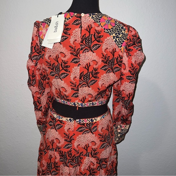 NWT BA&SH Gabriel floral long sleeve cutout Dress - Picture 7 of 14
